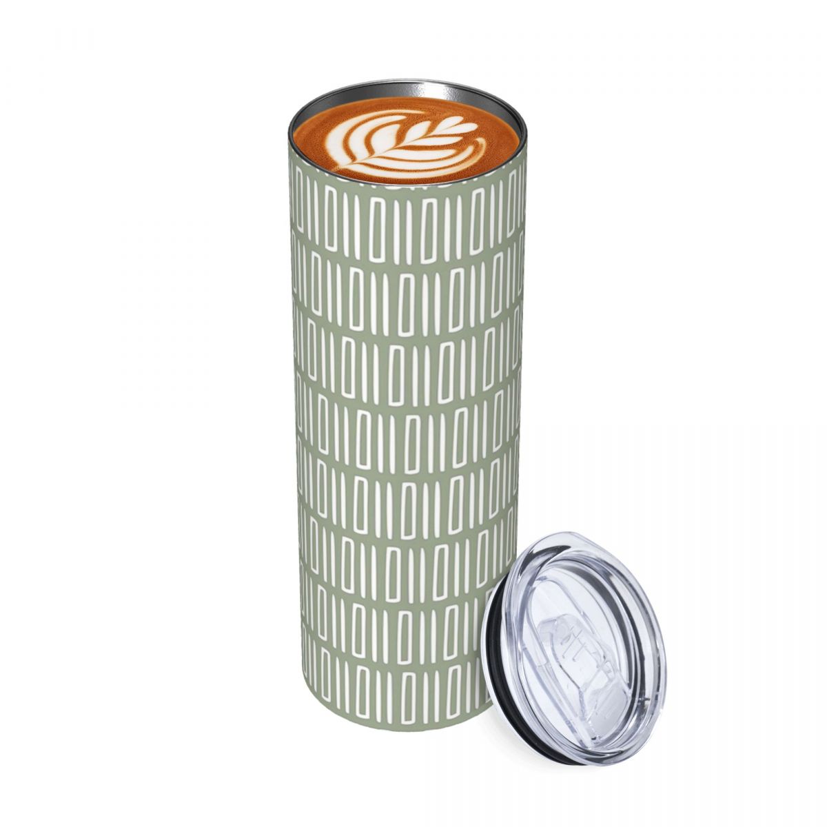Tumbler 20Oz White - 트라이벌 보헤미안 추상 패턴, 녹색과 흰색