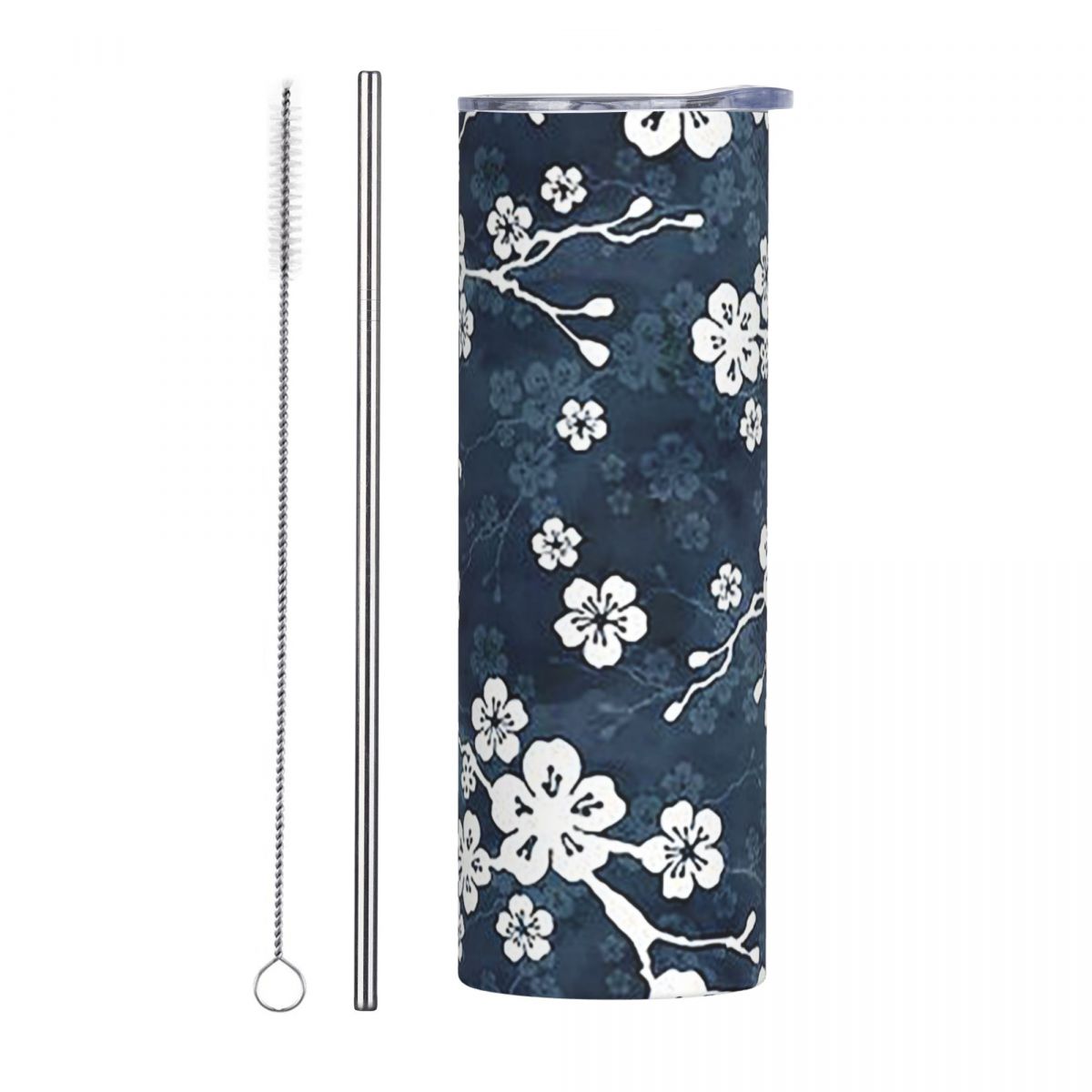 Tumbler 20Oz White - 네이비와 흰색의 벚꽃 무늬가 새겨진 스테인리스