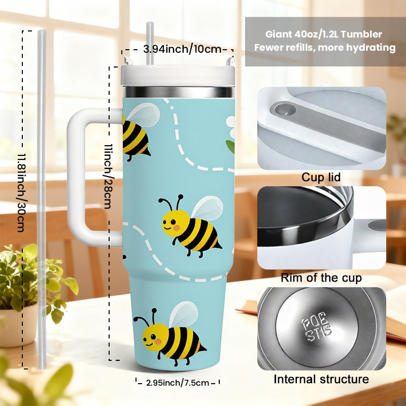 재미있는 만화 벌과 흰 꽃 무늬가 있는 40온스 스테인 - Sublimation Mug White 리뷰 및 가격